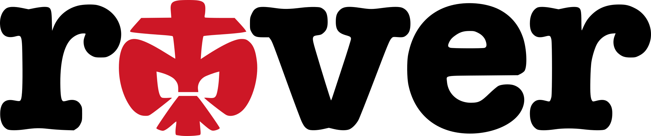 Rover-Schriftzug. Hier wurde das O durch eine rote Lilie ersetzt.